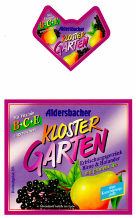 Aldersbacher KLOSTER GARTEN Erfrischungsgetränk Birne & Holunder mit grünem Tee Logo (DPMA, 05.06.2000)