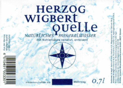 HERZOG WIGBERT QUELLE NATÜRLICHES MINERALWASSER Logo (DPMA, 30.03.2001)