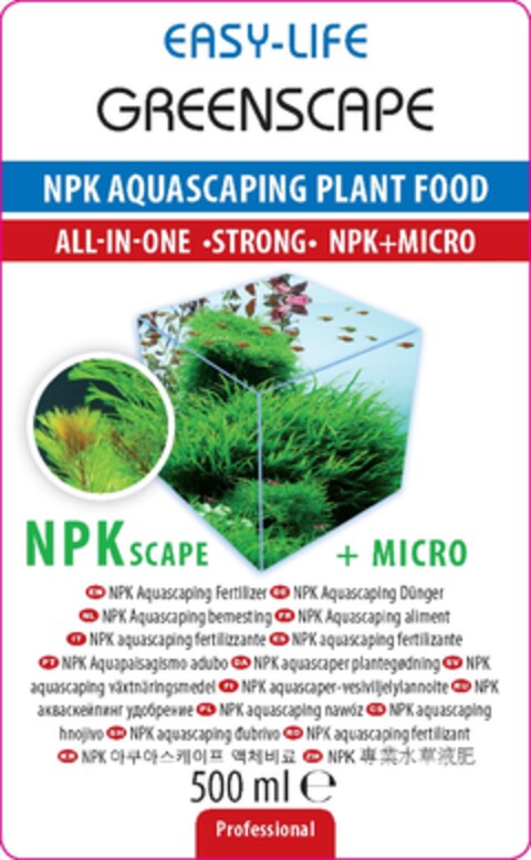 EASY-LIFE GREENSCAPE NPK AQUASCAPING PLANT FOOD ALL-IN-ONE ·STRONG· NPK+MICRO Logo (DPMA, 24.04.2024)