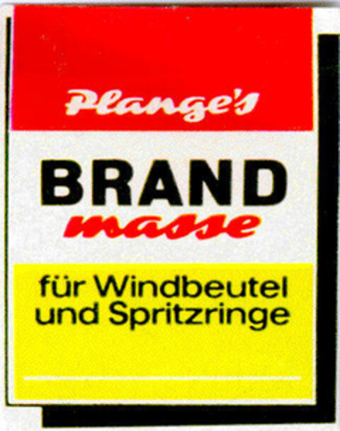 Plange`s BRAND masse für Windbeutel und Spritzringe Logo (DPMA, 26.05.1964)