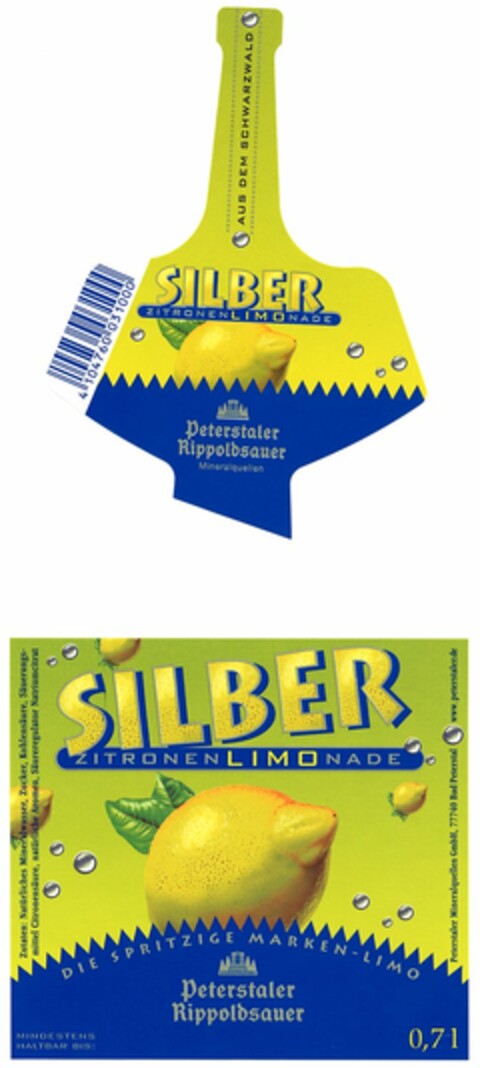 Peterstaler Rippoldsauer ZITRONENLIMONADE Logo (DPMA, 06/04/2003)