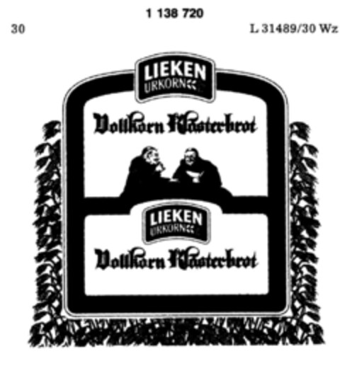 LIEKEN URKORN Vollkorn Klosterbrot Logo (DPMA, 08.09.1988)