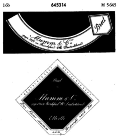 Mumm & Co gegr. 1922 in Frankfurt a. M.( Deutschland) Logo (DPMA, 12/22/1952)