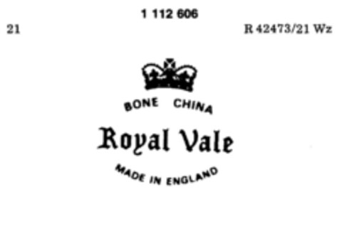 BONE CHINA Royal Vale MADE IN ENGLAND Logo (DPMA, 26.10.1984)