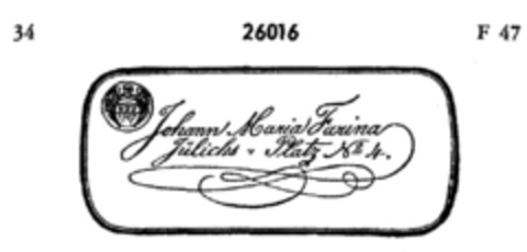 Johann Maria Farina Jülichs Platz No. 4 Logo (DPMA, 01.10.1894)