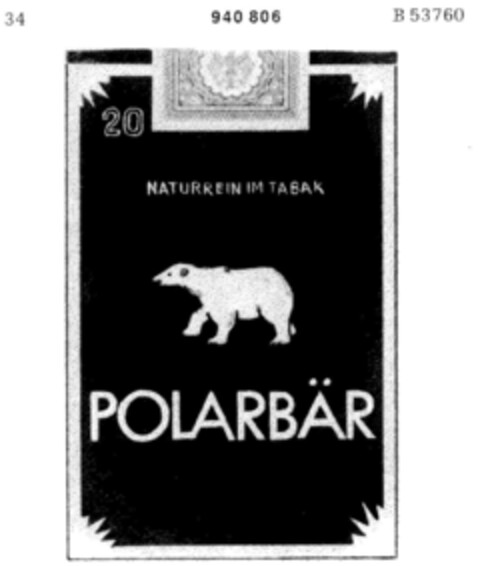 POLARBÄR NATURREIN IM TABAK Logo (DPMA, 15.01.1975)