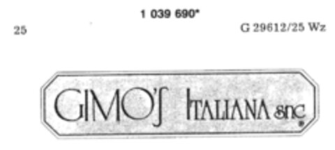 GIMO`S ITALIANA snc Logo (DPMA, 24.05.1982)