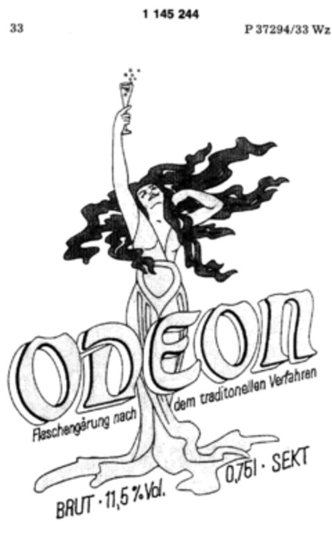 ODEON Flaschengärung nach dem traditionellen Verfahren BRUT SEKT Logo (DPMA, 11/26/1988)