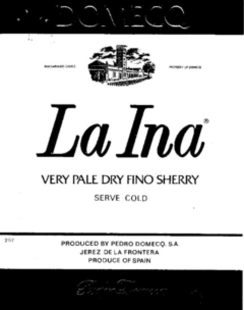 La Ina VERY PALE DRY FINO SHERRY SERVE COLD Logo (DPMA, 11/28/1975)