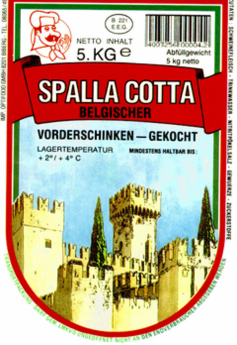 SPALLA COTTA BELGISCHER VORDERSCHINEN-GEKOCHT Logo (DPMA, 19.08.1995)