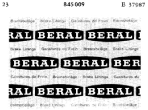 BERAL Bremsbeläge Logo (DPMA, 04/08/1967)