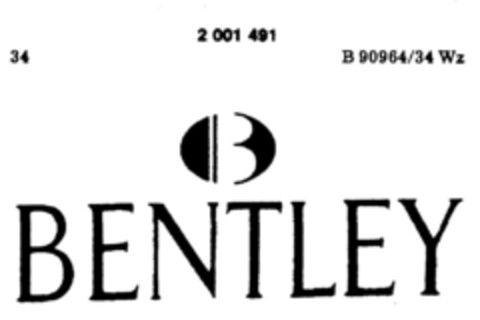 B BENTLEY Logo (DPMA, 10/05/1990)