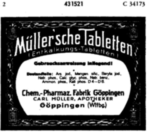 Müller'sche Tabletten (Entkalkungs-Tabletten) Logo (DPMA, 01/31/1931)