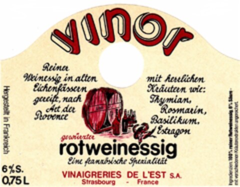vinor rotweinessig Logo (DPMA, 25.06.1976)