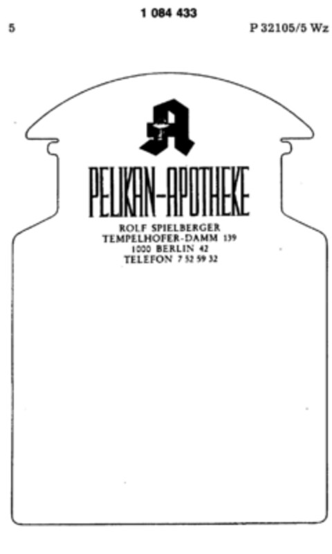 A PELIKAN-APOTHEKE ROLF SPIELBERGER Logo (DPMA, 26.11.1984)