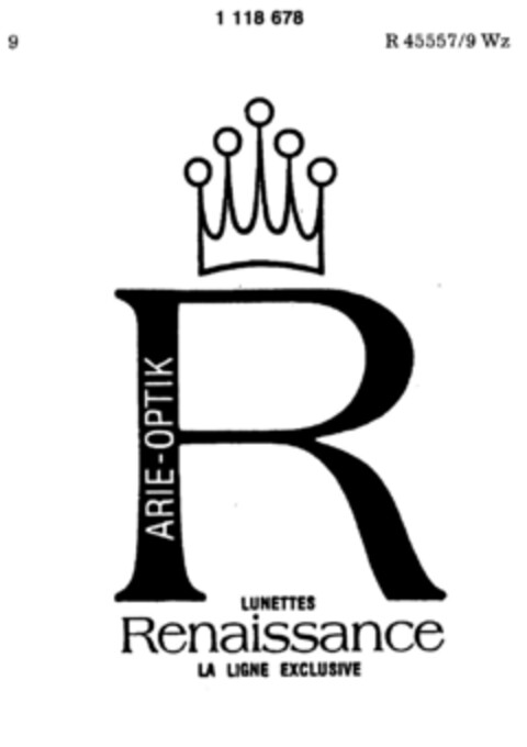 R ARIE-OPTIK LUNETTES Renaissance LA LIGNE EXCLUSIVE Logo (DPMA, 06/25/1987)