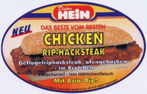 Dieter HEIN CHICKEN RIP-HACKSTEAK Logo (DPMA, 27.08.2002)