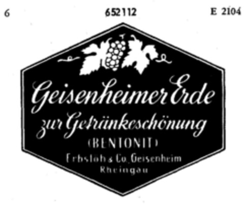 Geisenheimer Erde zur Getränkeschönung (BENTONIT) Logo (DPMA, 05.12.1952)