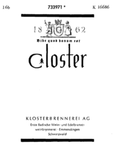 closter KLOSTERBRENNEREI AG Logo (DPMA, 03.10.1959)