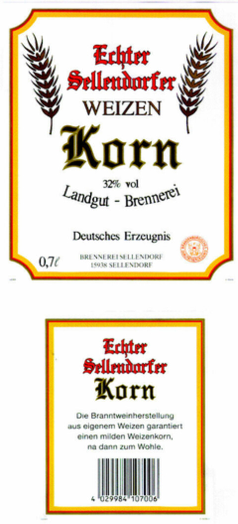 Echter Sellendorfer WEIZEN Korn Logo (DPMA, 17.02.1998)