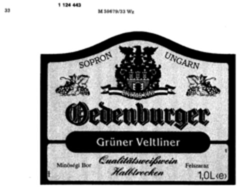 Oedenburger Grüner Veltliner Qualitätsweißwein Halbtrocken Logo (DPMA, 25.11.1986)