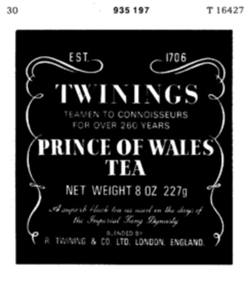 TWININGS PRINCE OF WALES TEA Logo (DPMA, 20.09.1974)