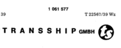 TRANSSHIP GMBH ts Logo (DPMA, 05/14/1983)