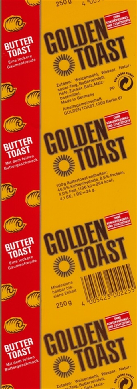 GOLDEN TOAST BUTTERTOAST Logo (DPMA, 07/18/1992)