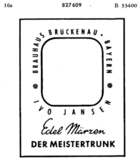 BRAUHAUS BRÜCKENAU   Bayern * Edel Märzen DER MEISTERTRUNK Logo (DPMA, 03/15/1965)