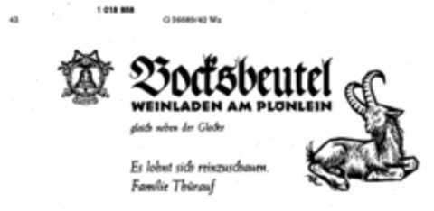 Bocksbeutel WEINLADEN AM PLÖNLEIN Logo (DPMA, 17.03.1979)