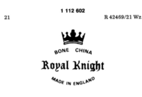 BONE CHINA Royal Knight MADE IN ENGLAND Logo (DPMA, 26.10.1984)