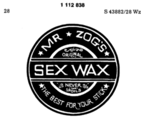 MR ZOG'S SEX WAX THE BEST FOR YOUR STICK Logo (DPMA, 06.10.1986)