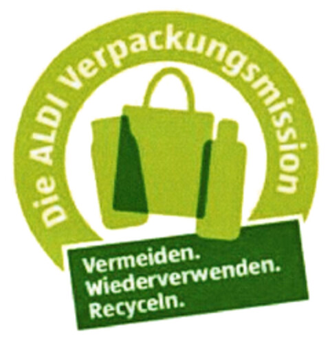 Die ALDI Verpackungsmission Vermeiden. Wiederverwenden. Recyceln. Logo (DPMA, 30.03.2019)