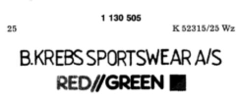 B.KREBS SPORTSWEAR A/S RED/GREEN Logo (DPMA, 06.02.1988)