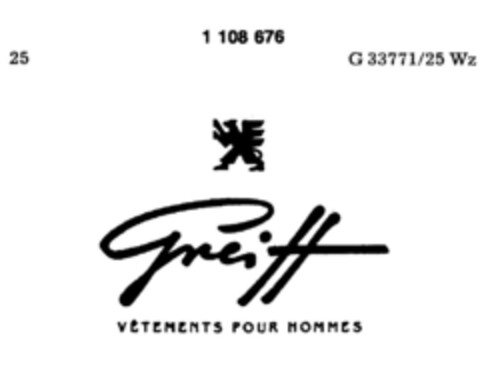 Greiff VETEMENTS POUR HOMMES Logo (DPMA, 14.11.1986)