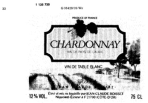 CHARDONNAY VIN DE PAYS DE L`AUDE Logo (DPMA, 07.04.1988)