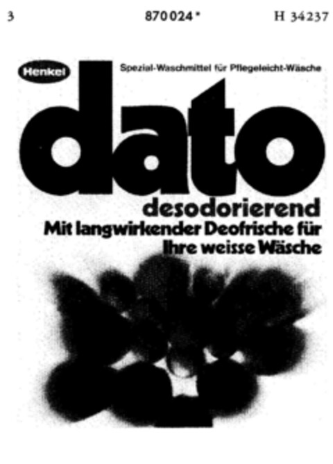 dato desodorierend Spezial-Waschmittel für Pflegeleicht-Wäsche Logo (DPMA, 04/15/1970)