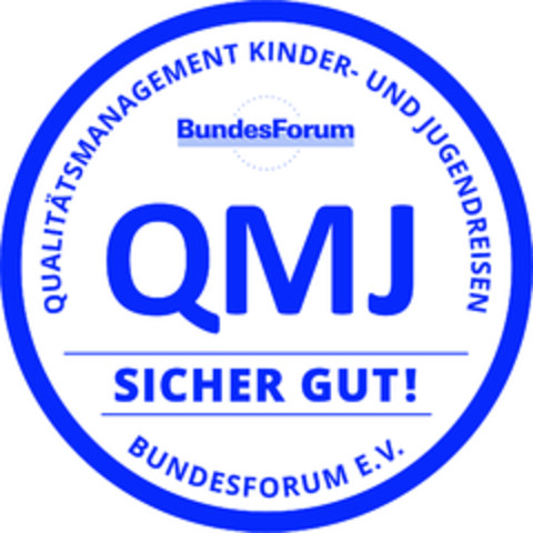 QMJ SICHER GUT! BundesForum QUALITÄTSMANAGEMENT KINDER- UND JUGENDREISEN BUNDESFORUM E.V. Logo (DPMA, 03.07.2024)