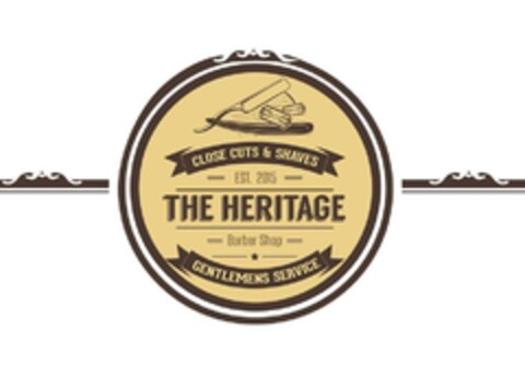 Close Cuts & Shaves Est. 2015 The Heritage Barber Shop Gentlemens Service Logo (DPMA, 09/04/2016)