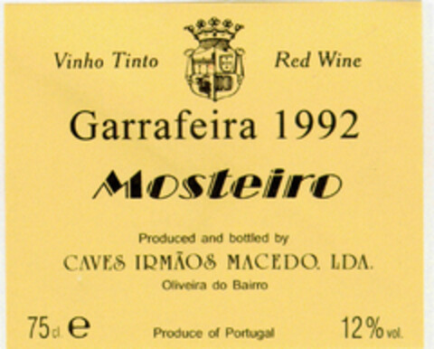 Garrafeira 1992 Mosteiro Logo (DPMA, 08/28/1997)