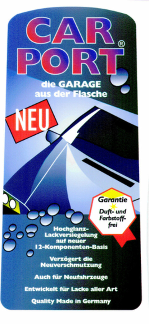 CAR PORT - die Garage aus der Flasche Logo (DPMA, 04.06.2002)