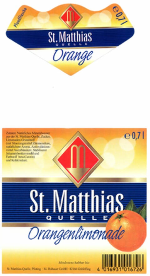 M St.Matthias QUELLE Orangenlimonade Logo (DPMA, 07.10.2005)