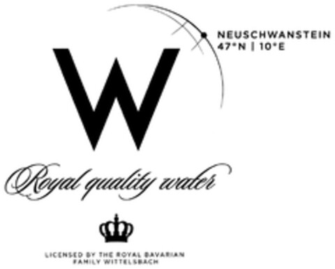 W Royal quality water LICENSED BY THE ROYAL BAVARIAN FAMILY WITTELSBACH NEUSCHWANSTEIN 47°N | 10°E Logo (DPMA, 24.02.2012)