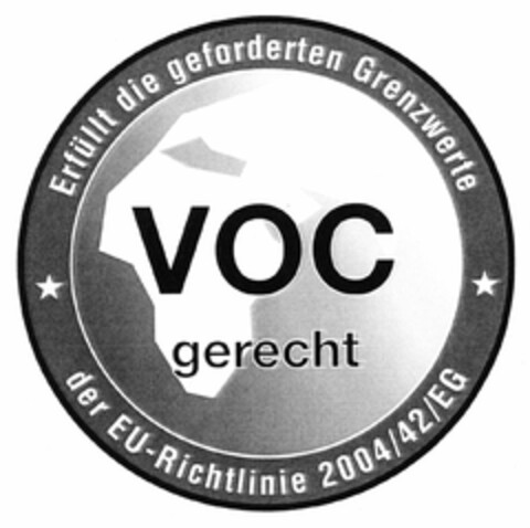 VOC gerecht Erfüllt die geforderten Grenzwerte der EU-Richtlinie 2004/42/EG Logo (DPMA, 27.07.2005)