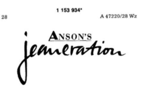 ANSON'S jeaneration Logo (DPMA, 10.11.1989)