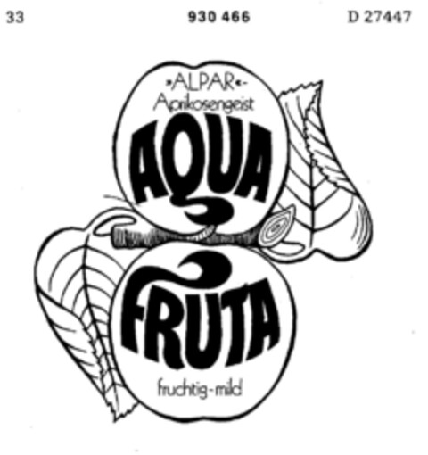 ALPAR Aprikosengeist AQUA FRUTA fruchtig-mild Logo (DPMA, 10.01.1973)