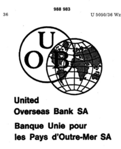 UOB United Overseas Bank SA  Banque Unie pour les Pays d`Outre-Mer SA Logo (DPMA, 02.04.1979)