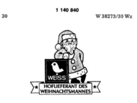 WEISS HOFLIEFERANT DES WEIHNACHTSMANNES Logo (DPMA, 07/08/1988)