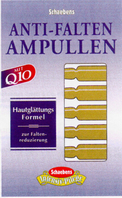 Schaebens ANTI-FALTEN AMPULLEN MIT Q10 HautglättungsFormel Logo (DPMA, 25.08.2001)