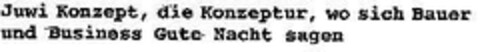 Juwi Konzept, die Konzeptur, wo sich Bauer und Business Gute Nacht sagen Logo (DPMA, 03/27/1996)